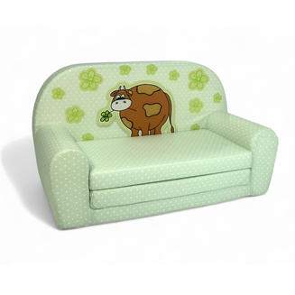 Dětská mini pohovka rozkládací– zelená kravička - 2