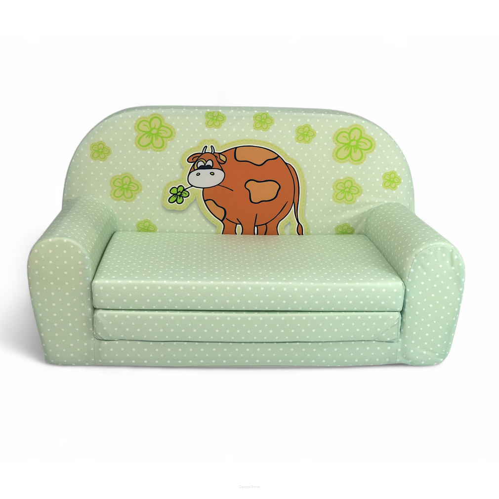 Dětská mini pohovka rozkládací– zelená kravička