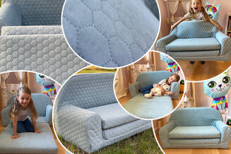 Dětská mini pohovka rozkládací - Velvet modrý - 5