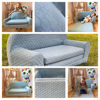 Dětská mini pohovka rozkládací - Velvet modrý - 6