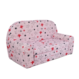 Dětská mini pohovka rozkládací– růžová s růžovými hvězdičkami - 2