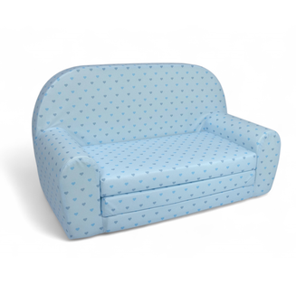 Dětská mini pohovka rozkládací– modrá se srdíčky - 2