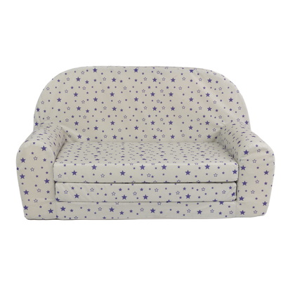 Dětská mini pohovka rozkládací– šedá s tmavě modrými hvězdičkami