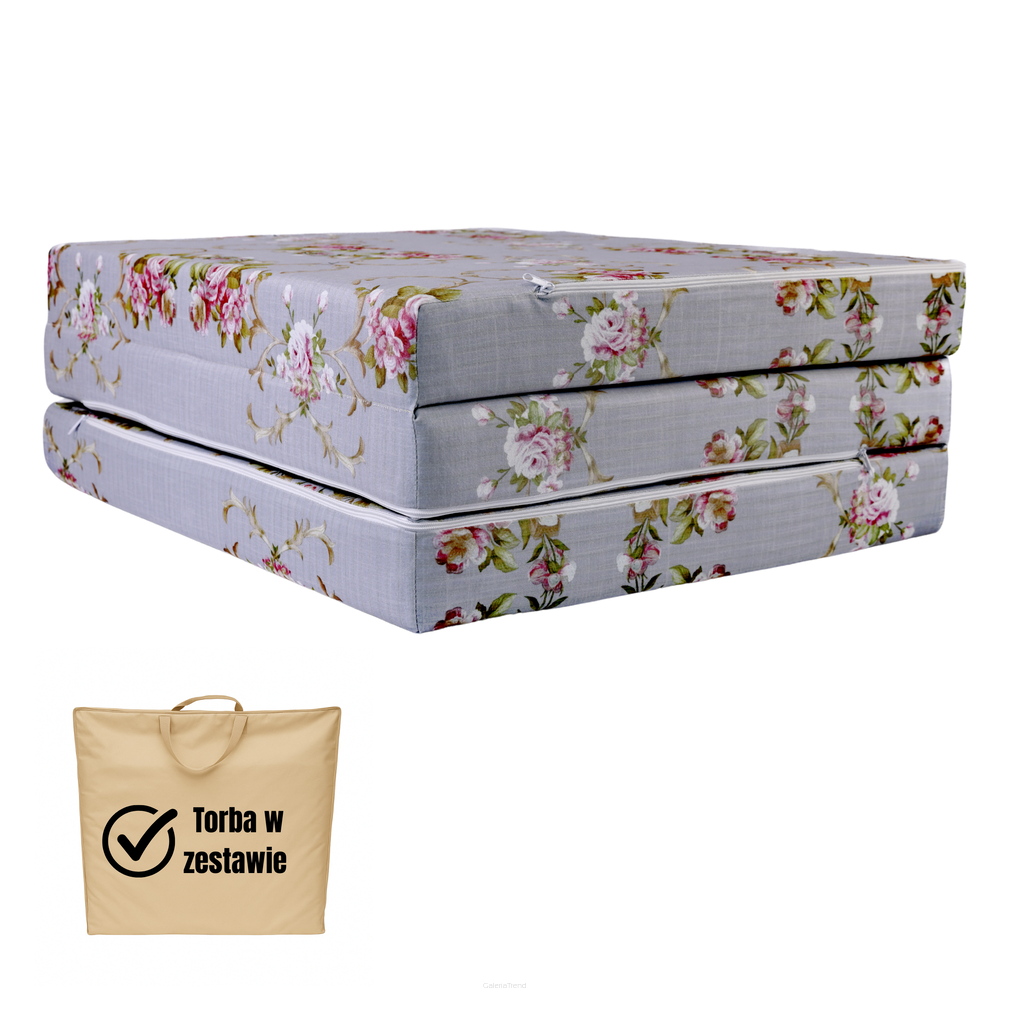 Skládací turistická matrace 195×60×9 cm – šedé květy, mikrovlákno