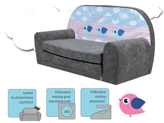 Dětská mini pohovka rozkládací Bird Grey - 3