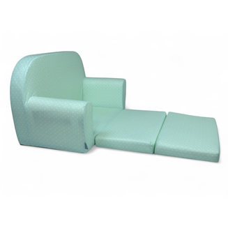 Dětská mini pohovka rozkládací – zelená s puntíky - 3