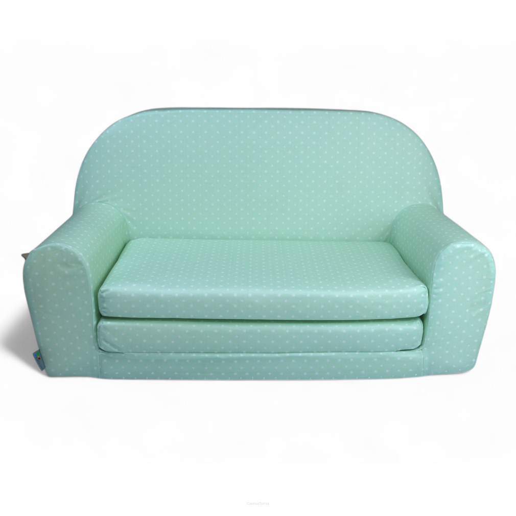 Dětská mini pohovka rozkládací – zelená s puntíky