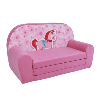 Dětská mini pohovka rozkládací – růžový koník - 2