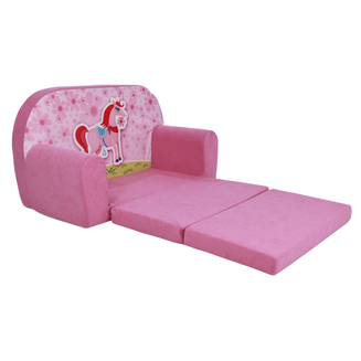 Dětská mini pohovka rozkládací – růžový koník - 3
