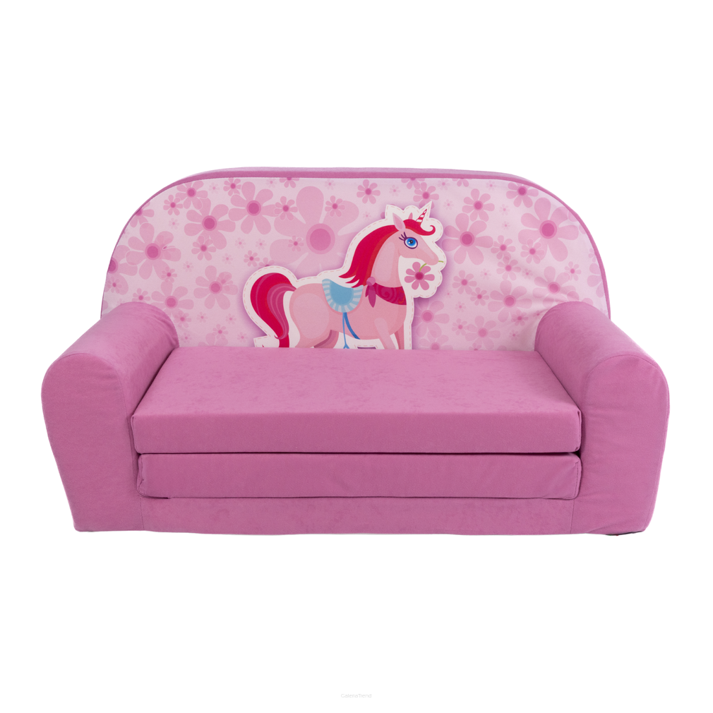 Dětská mini pohovka rozkládací – růžový koník