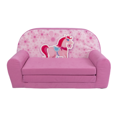 Dětská mini pohovka rozkládací – růžový koník