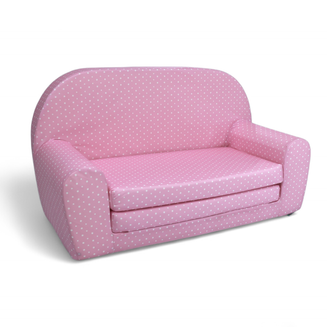 Dětská mini pohovka rozkládací – růžová s puntíky - 2