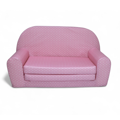 Dětská mini pohovka rozkládací – růžová s puntíky