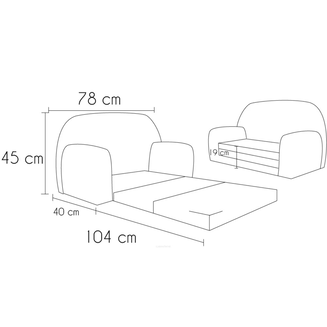 Mini plyšová pohovka rozkládací – šedé puntíky - 5