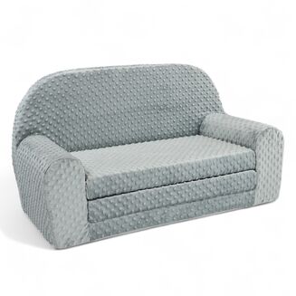 Mini plyšová pohovka rozkládací – šedé puntíky - 2