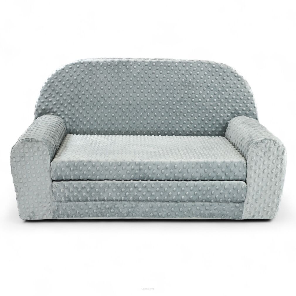 Mini plyšová pohovka rozkládací – šedé puntíky