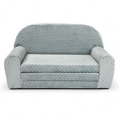 Mini plyšová pohovka rozkládací – šedé puntíky