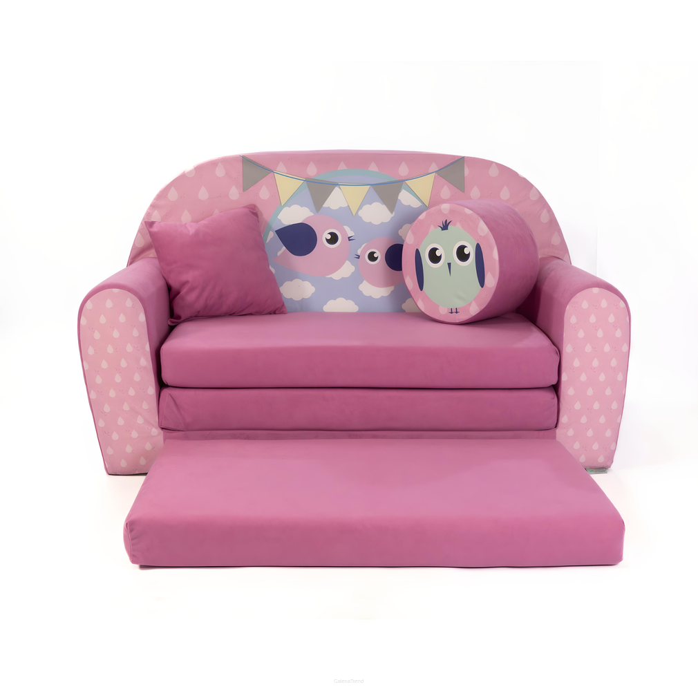 Dětská rozkládací pohovka Bird Pink – růžová kanape, gauč a postel pro děti